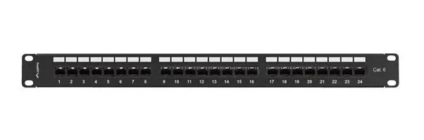 Lanberg PPU6-1124-B Panel de Parcheo 24 Puertos Cat.6 UTP 1U Negro con Organizador de Cables para Rack 19"