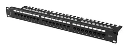 Lanberg PPU6-1124-B Panel de Parcheo 24 Puertos Cat.6 UTP 1U Negro con Organizador de Cables para Rack 19"