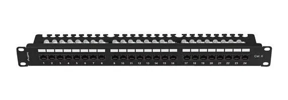 Lanberg PPU6-1124-B Panel de Parcheo 24 Puertos Cat.6 UTP 1U Negro con Organizador de Cables para Rack 19"