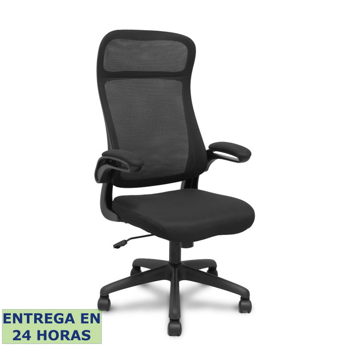 FORÖL Opti524 Silla de oficina con brazos abatibles y mecanismo basculante, Negro