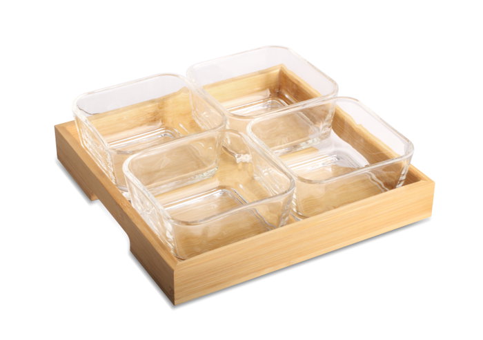 DKD Home Decor Set de 5 Tablas de Aperitivo de Cristal y Bambú 21x21x6 cm, 280ml DKD Home Decor Set de 5 Tablas de Aperitivo de Cristal y Bambú 21x21x6 cm, 280ml