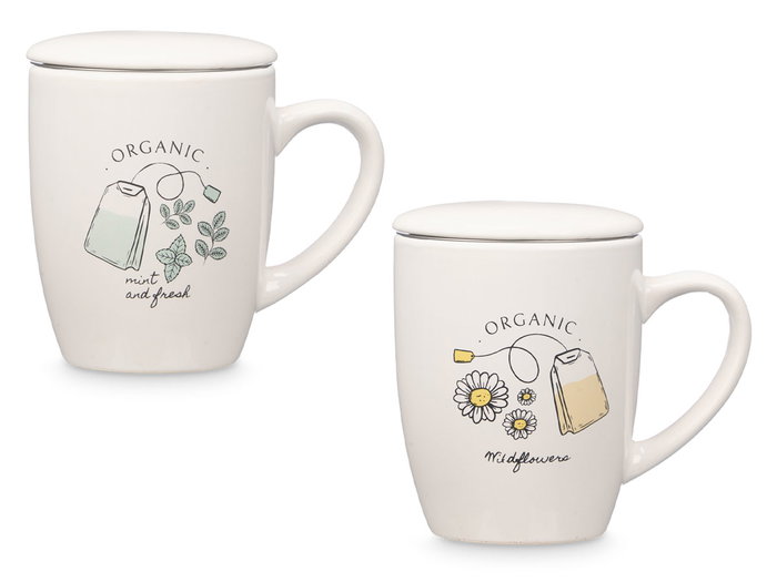 Vessia Taza de Porcelana Organic con Tapa y Filtro Surtidos 340 ml 12x10x8 cm (Set de 24)
