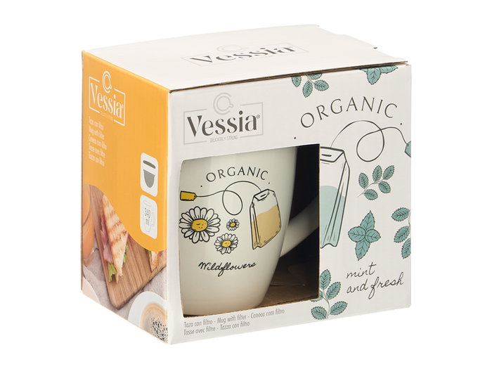Vessia Taza de Porcelana Organic con Tapa y Filtro Surtidos 340 ml 12x10x8 cm (Set de 24)