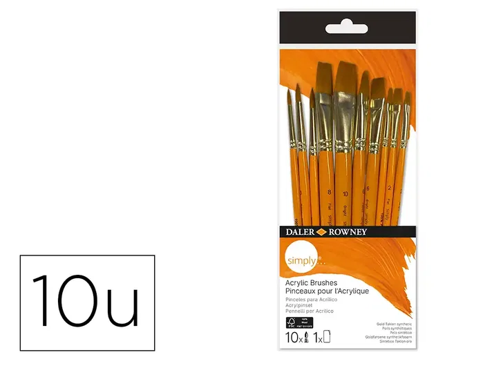 Daler rowney Pinceles Simply Art Sintéticos Mango Corto Dorado de 10 unidades