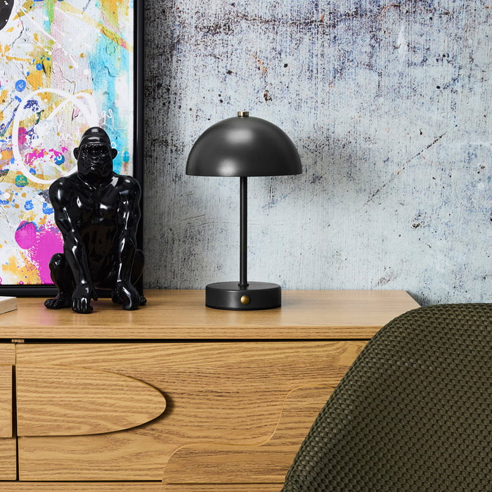 Home Deco Factory Lámpara de Mesa Recargable Negra, Material Metal