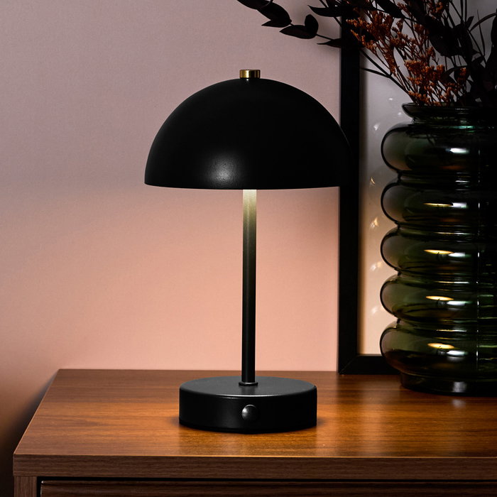 Home Deco Factory Lámpara de Mesa Recargable Negra, Material Metal