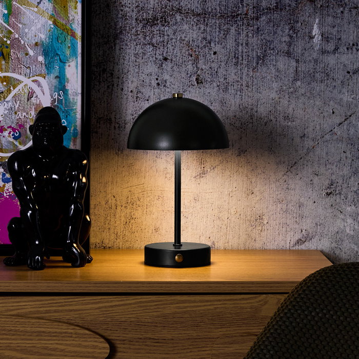 Home Deco Factory Lámpara de Mesa Recargable Negra, Material Metal