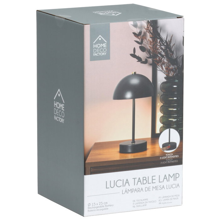 Home Deco Factory Lámpara de Mesa Recargable Negra, Material Metal