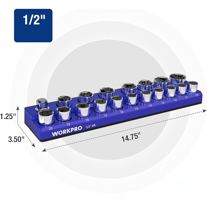 Workpro Organizador magnético vacío para vasos de ½ pulg estándar Workpro Organizador magnético vacío para vasos de ½ pulg estándar