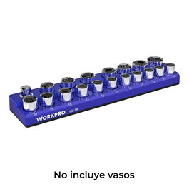 Workpro Organizador Magnético Vacío para Vasos de Herramientas de 1/2' - Compatible con Vasos del 10 al 27mm y Adaptador - 373 x 88 x 32 mm