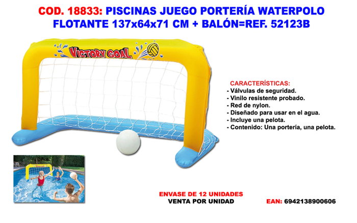 Juego de portería de waterpolo flotante con balón 137x64 cm Juego de portería de waterpolo flotante con balón 137x64 cm