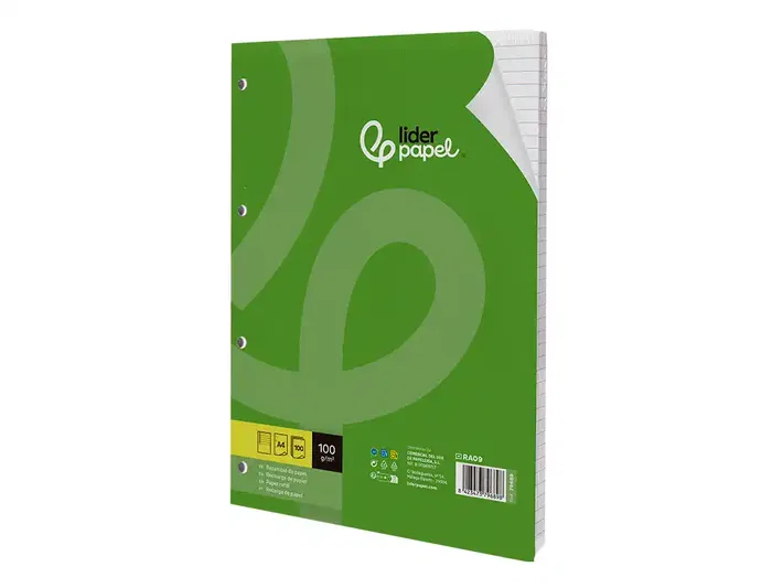 Liderpapel Recambio A4 100 Hojas 100gr Rayado Horizontal con Margen 4 Taladros