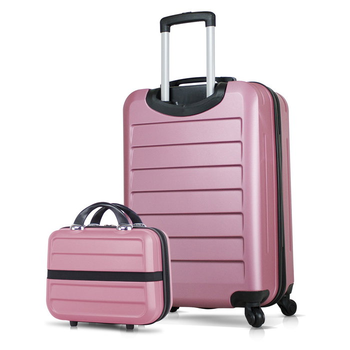 Zoozie Bags 8527 Juego de Maletas de Viaje en Oro Rosa, ABS, Incluye Neceser de Maquillaje y Ruedas 360º