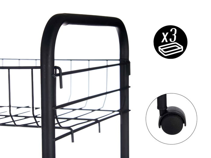 Kinvara Verdulero 4 Pisos Metálico Negro con Ruedas 26.5 x 8.5 x 82 cm (Set de 4)