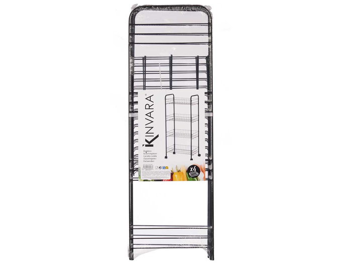 Kinvara Verdulero 4 Pisos Metálico Negro con Ruedas 26.5 x 8.5 x 82 cm (Set de 4)