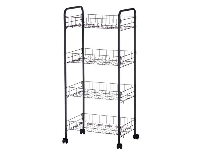 Kinvara Verdulero 4 Pisos Metálico Negro con Ruedas 26.5 x 8.5 x 82 cm (Set de 4)