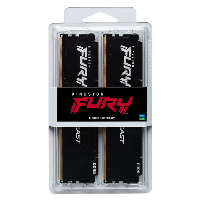 Kingston FURY Beast 64GB DDR5 RAM Kit (4x16GB, 6000MT/s, CL40, 288-pin DIMM, Negro) - Memoria XMP 3.0