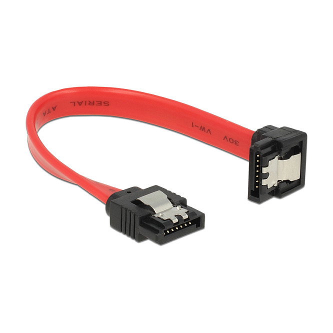 DeLOCK Cable SATA 6 Gb/s de 10 cm con conector en ángulo hacia abajo, Rojo/Negro