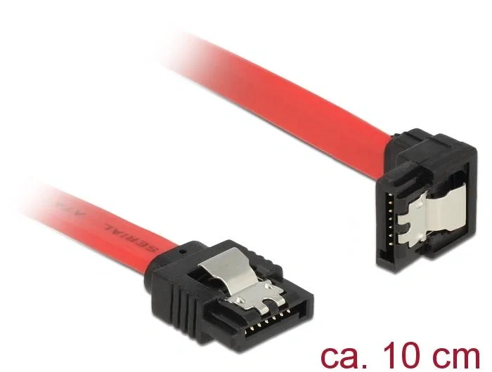 DeLOCK Cable SATA 6 Gb/s de 10 cm con conector en ángulo hacia abajo, Rojo/Negro
