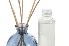 DKD Home Decor Ambientador Mikado Mediterraneo Azul Cristal y Ratan 7.5 x 9 x 7.5 cm