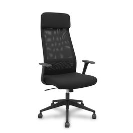 Silla de oficina Pro536 con mecanismo Basculante tapizada con Tela color Negro. Equipada con lumbar Fijo, Brazos fijos, Cabecero Fijo y Ruedas de nailon 50 mm