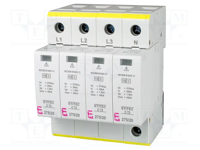 ETI POLAM ETITEC C Limitador de sobretensiones Tipo 2 4 polos 40kA ETI POLAM ETITEC C Limitador de sobretensiones Tipo 2 4 polos 40kA