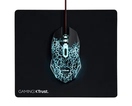 Trust Gaming Pack 24752 - Ratón Óptico Gaming Ambidiestro USB-A 4000 DPI, 6 Botones con Iluminación RGB + Alfombrilla para Ratón