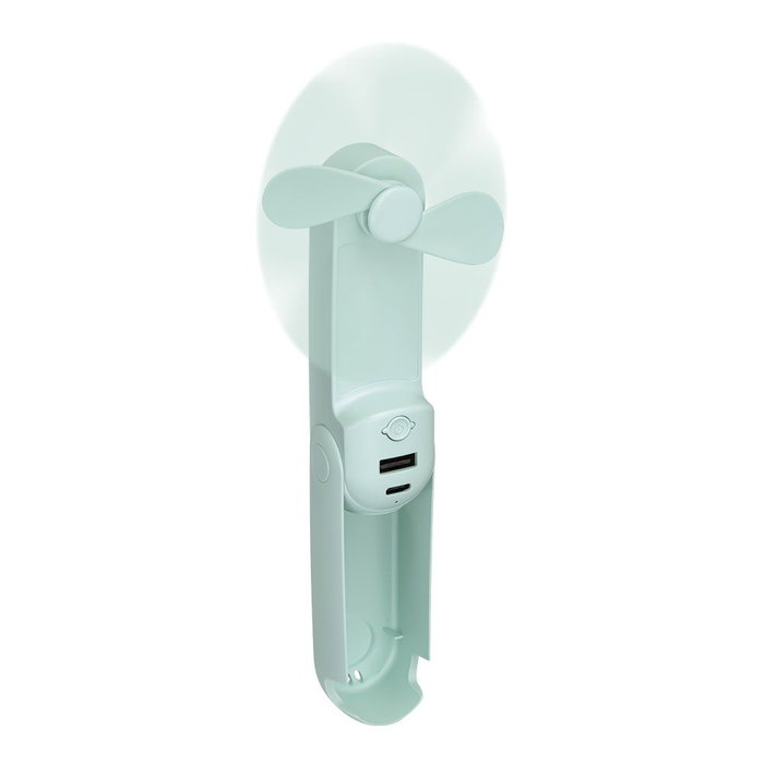 EDM Ventilador de Mano Plegable con Linterna, Powerbank, Soporte para Smartphone, Cargable USB-C, 3 Velocidades, Color Surtido