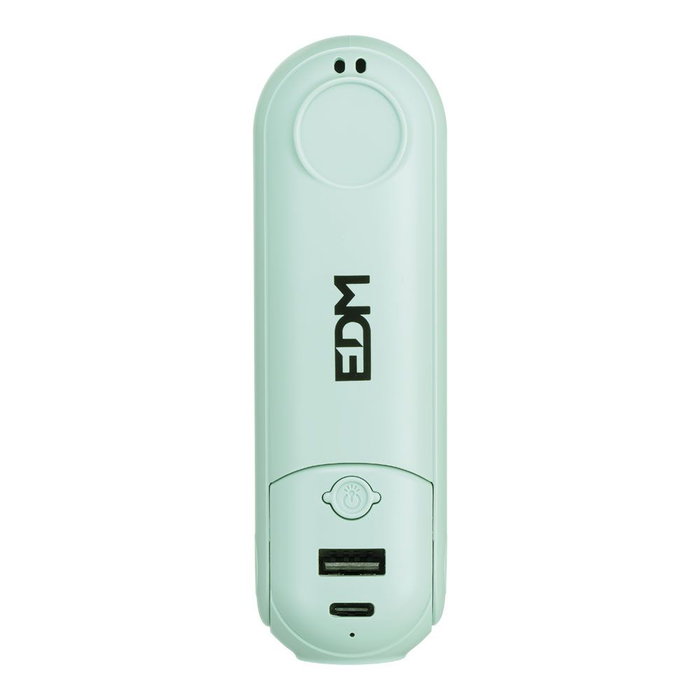EDM Ventilador de Mano Plegable con Linterna, Powerbank, Soporte para Smartphone, Cargable USB-C, 3 Velocidades, Color Surtido