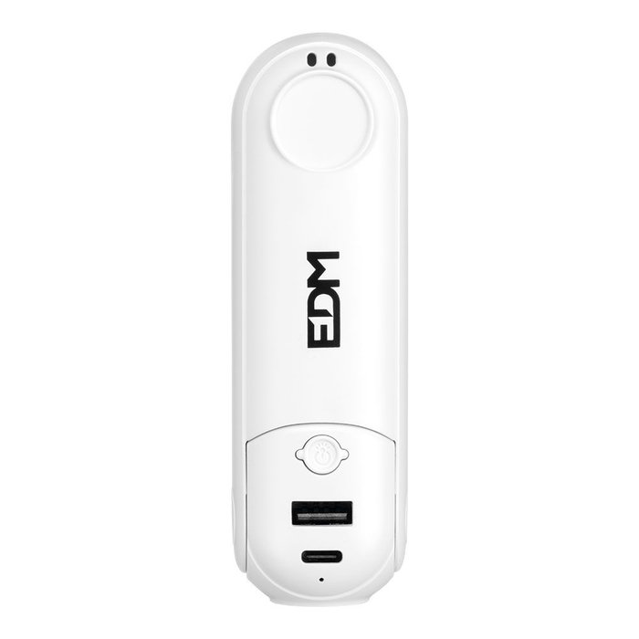 EDM Ventilador de Mano Plegable con Linterna, Powerbank, Soporte para Smartphone, Cargable USB-C, 3 Velocidades, Color Surtido