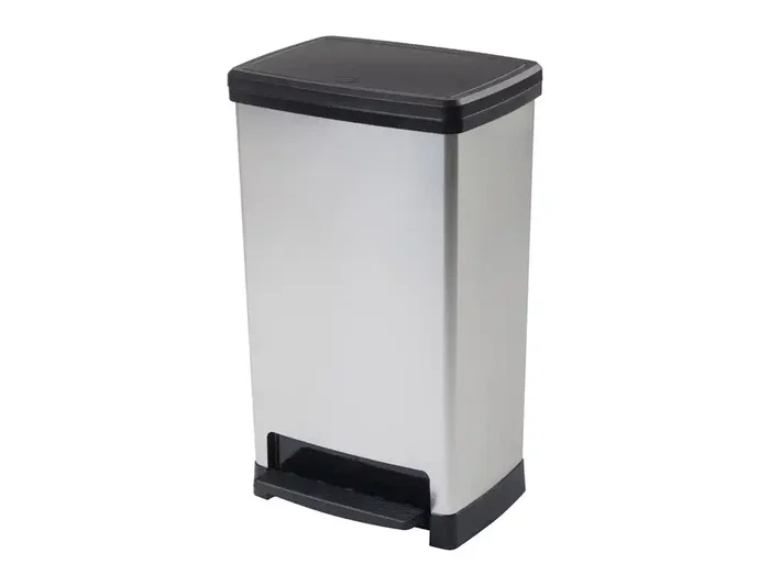 Cep Elite Contenedor de Basura con Pedal, 2 Compartimentos, 50 Litros, Color Plata, Hecho con 80% PP Reciclado, 390x288x654 mm