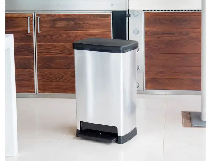 Cep Elite Contenedor de Basura con Pedal, 2 Compartimentos, 50 Litros, Color Plata, Hecho con 80% PP Reciclado, 390x288x654 mm