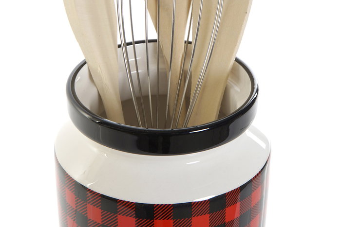 DKD Home Decor Bote de Utensilios Set 5 Piezas Tartan Negro