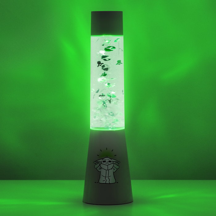Paladone Grogu Flow Lamp - Lámpara de lava de Grogu (The Mandalorian) Star Wars, 33 cm, movimiento con brillantina, luz verde, alimentación USB o pilas