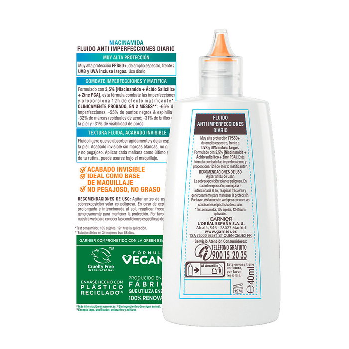 Garnier Delial Super UV Crema Facial SPF50+ Anti-Imperfecciones con Niacinamida, Matificante 12h, 40 ml
