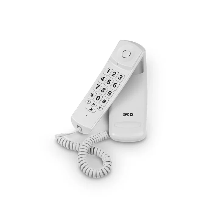 SPC Original Lite 2 Teléfono Fijo Analógico Blanco - Diseño Minimalista, Teclas Ocultas, 10 Memorias, Función Rellamada, Indicador Luminoso, para Sobremesa o Pared