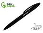 Liderpapel Boligrafo Retractil con Acabado Soft Touch, Punta 1 mm, Tinta Negra, Cuerpo Negro, Clip Resistente