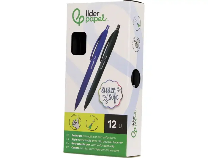 Liderpapel Boligrafo Retractil con Acabado Soft Touch, Punta 1 mm, Tinta Negra, Cuerpo Negro, Clip Resistente Liderpapel Boligrafo Retractil con Acabado Soft Touch, Punta 1 mm, Tinta Negra, Cuerpo Negro, Clip Resistente
