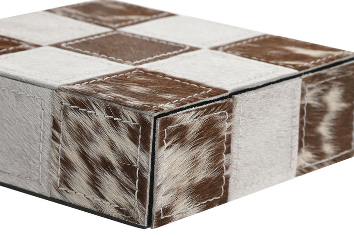 DKD Home Decor Juego Loft Tic Tac Toe Joyero Piel Inox Marron Negro Blanco Set de 2 Piezas 5 x 15 x 15 cm