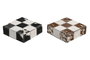 DKD Home Decor Juego Loft Tic Tac Toe Joyero Piel Inox Marron Negro Blanco Set de 2 Piezas 5 x 15 x 15 cm