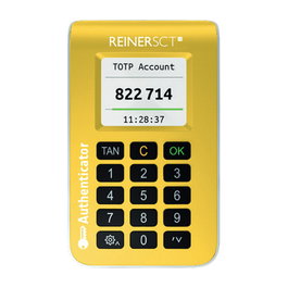 REINER SCT Authenticator, Caja Retail, Código SHA-1/256/512, Batería AAA, Color Blanco/Amarillo, 62.5x19x102 mm, 80 g
