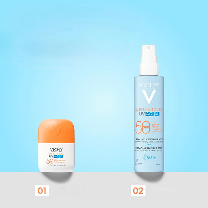 Vichy Capital Soleil UV Aqua Gel Spray Corporal Hidratante e Invisible SPF50, 200 ml
