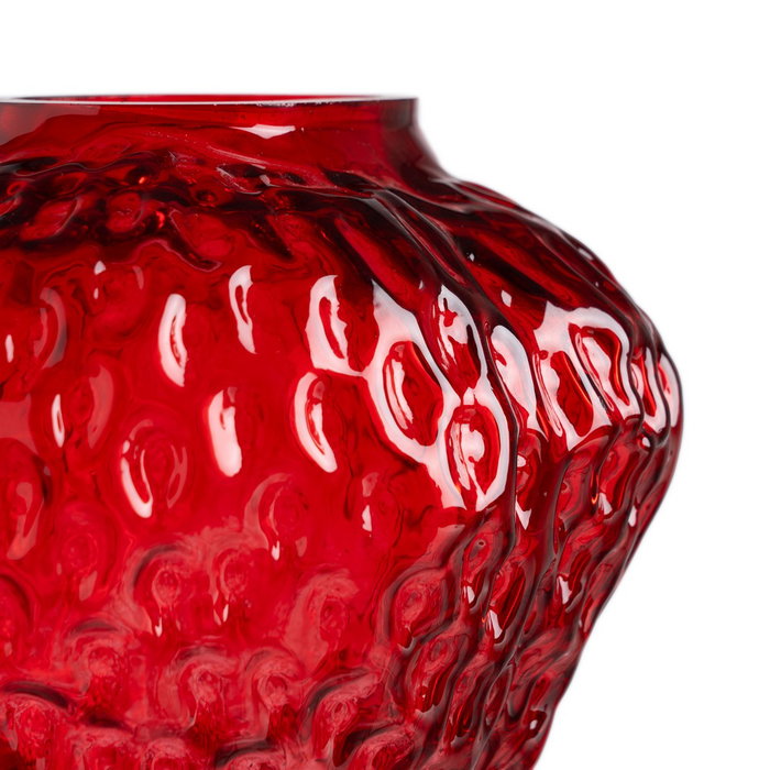 Jarrón Fresa Rojo Cristal Decoración 16 X 16 X 17 cm (Set de 2)