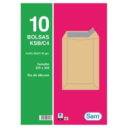 Sam Pack de 10 bolsas de papel kraft de 90g (229x324mm) de solapa recta sin ventana