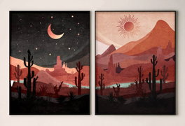 DKD Home Decor Set de 2 Cuadros de Paisaje sobre Lienzo MDF 50x3x70 cm, Granate y Negro