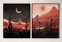 DKD Home Decor Set de 2 Cuadros de Paisaje sobre Lienzo MDF 50x3x70 cm, Granate y Negro
