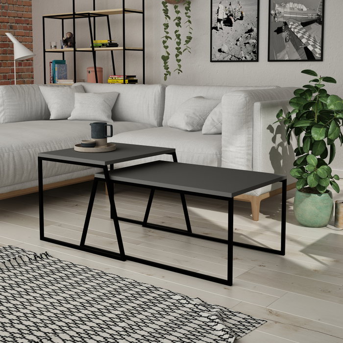 Hanah Home Pal Orta Sehpa - Anthracite Mesa de Centro, 88x38x50cm y 57x45x55cm
