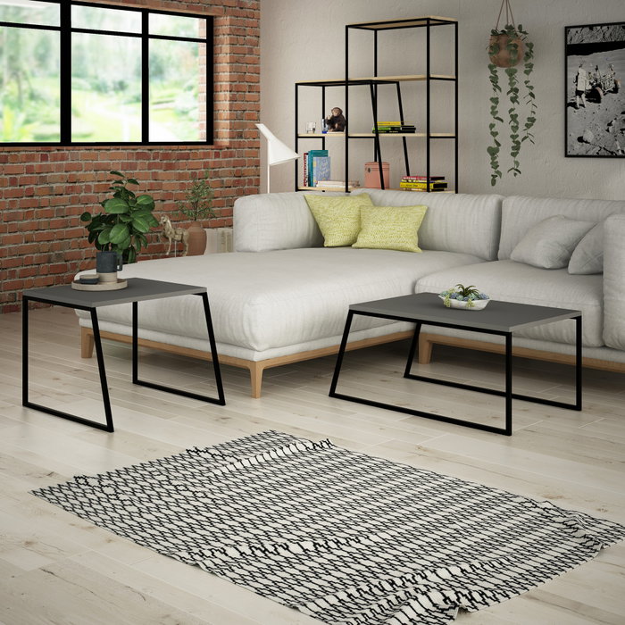 Hanah Home Pal Orta Sehpa - Anthracite Mesa de Centro, 88x38x50cm y 57x45x55cm