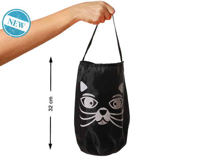 Bolsa Negra 32 cm para Chuches de Halloween con Cara de Gato Bolsa Negra 32 cm para Chuches de Halloween con Cara de Gato