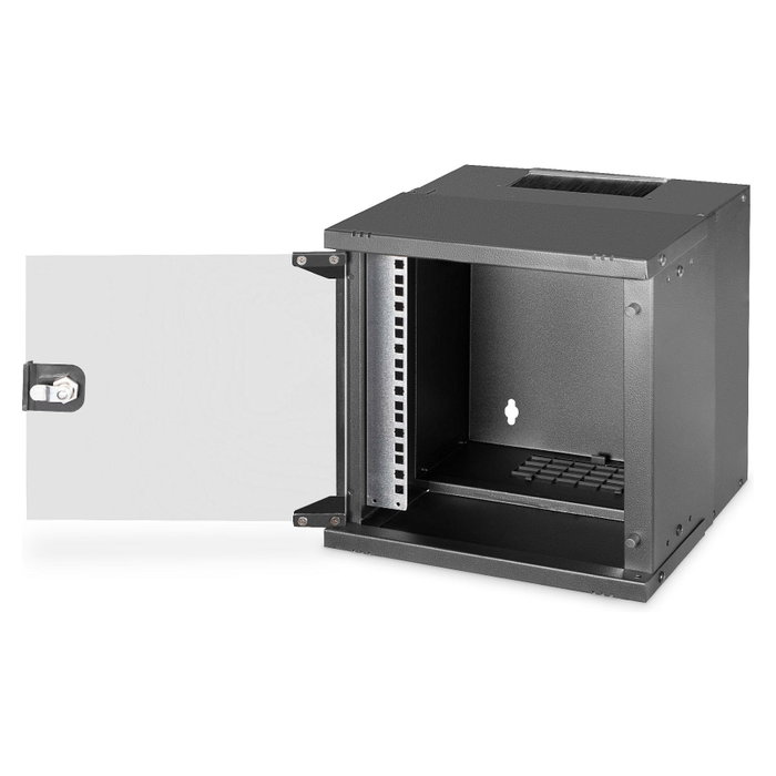 Digitus Caja Mural SOHO PRO 6HE Bastidor de Pared 10" Negro 325x315x300 mm, 60 kg, Bloqueo de Teclado, Gestión de Cables, Puerta de Cristal